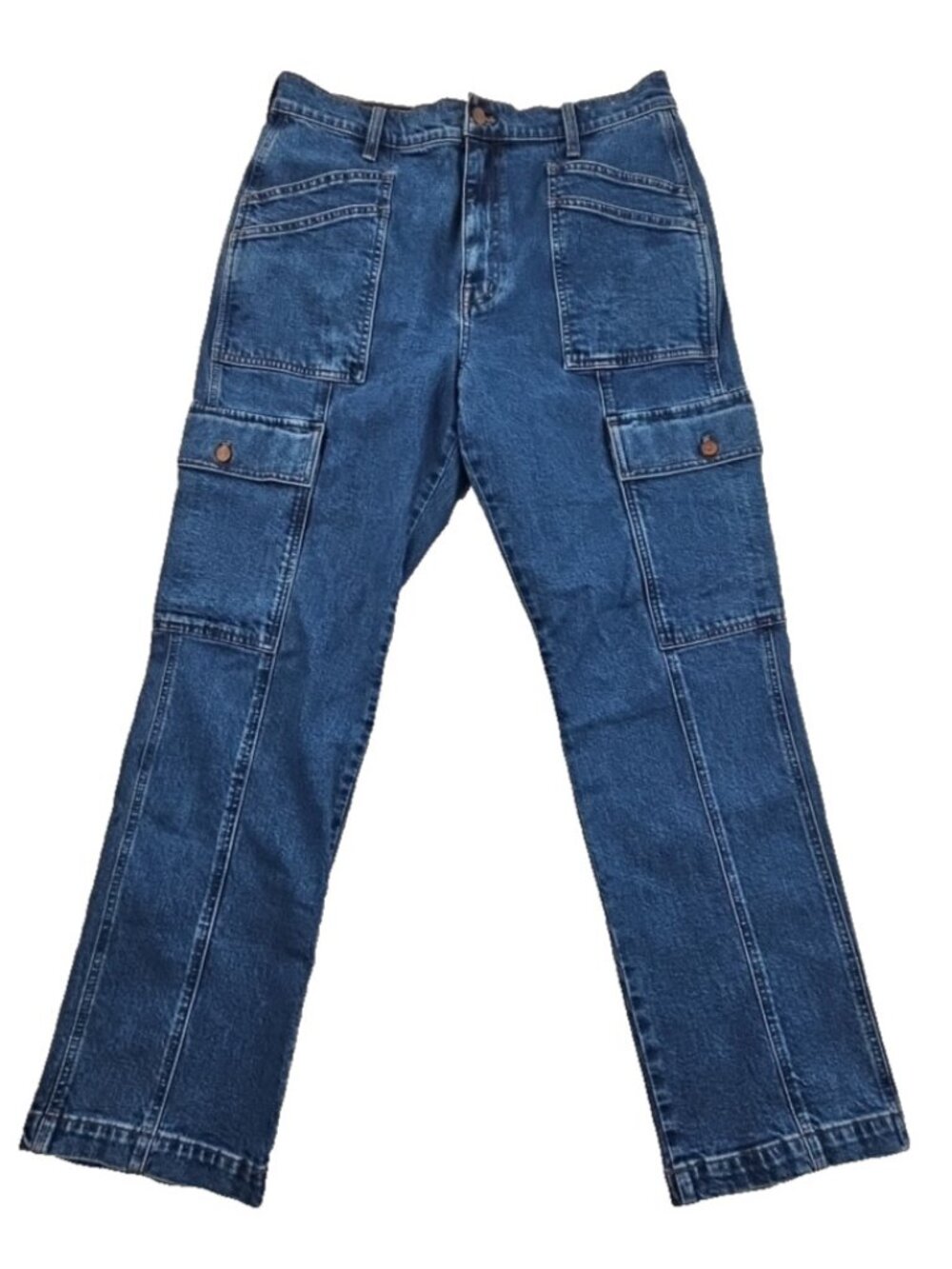 Madewell Cargo Jeans Women's 31 (33x30) Med Wash Straight Leg 8 Pockets Stretch‎